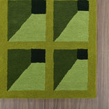 Hand-Tufted 100% Wool Area Rug - Floral Gustavian Style Garden Maze Geometric Design, Lush Green Tones Carpet