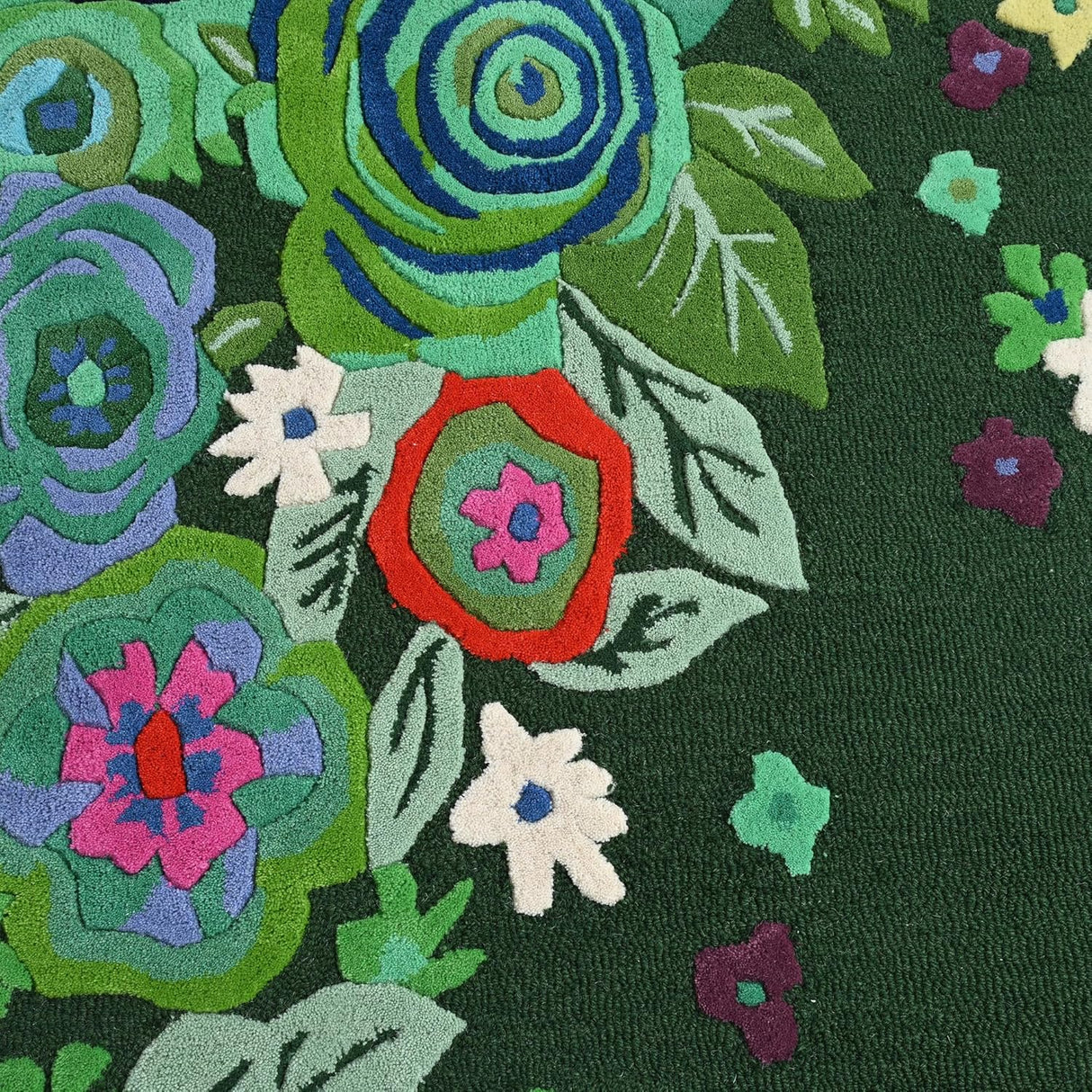 Handmade Colorful Roses Floral Wool Area Rug