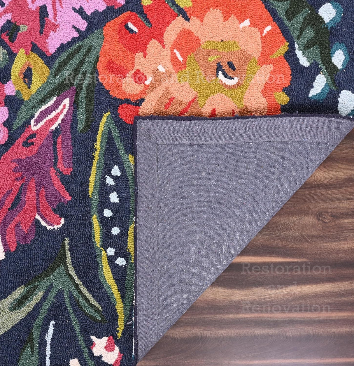 Handmade Floral Wool Area Rug | Colorful Garden Flowers Rose and Sunflower Design