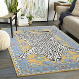 Handmade Leopard Wool Area Rug with Traditional Oushak Motif