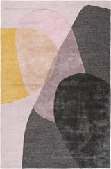 Modern Handmade Geometric Pattern Charcoal and Pink Wool Area Rug