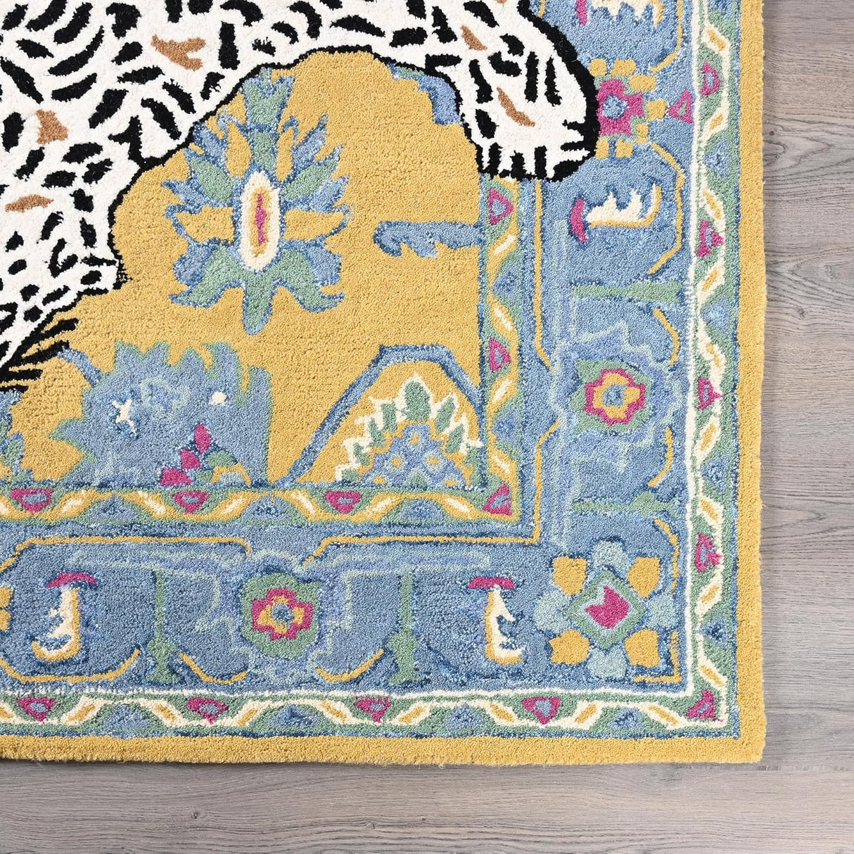 Handmade Leopard Wool Area Rug with Traditional Oushak Motif