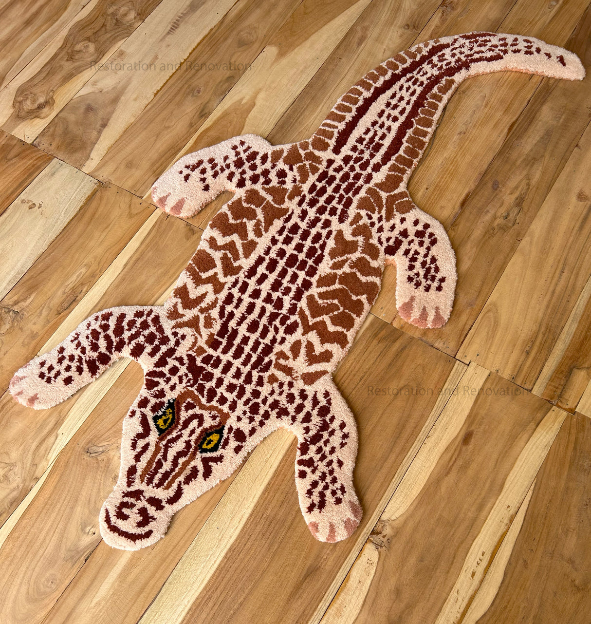 Handmade 100% Wool with Lifelike Crocodile Inspired Animal Print Design Area rug