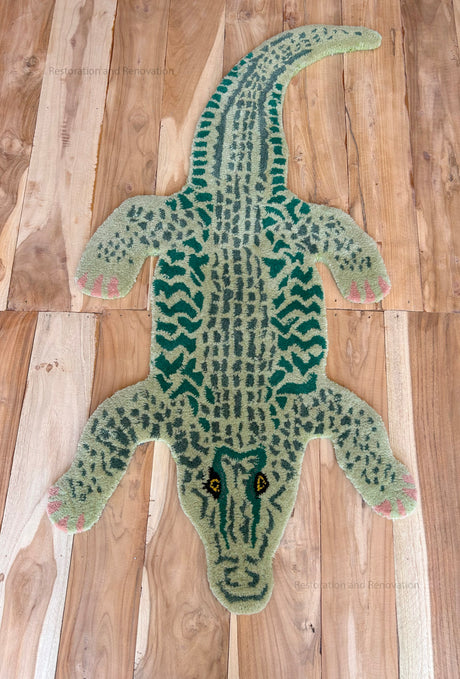 Handmade 100% Wool with Lifelike Crocodile Inspired Animal Print Design Area rug