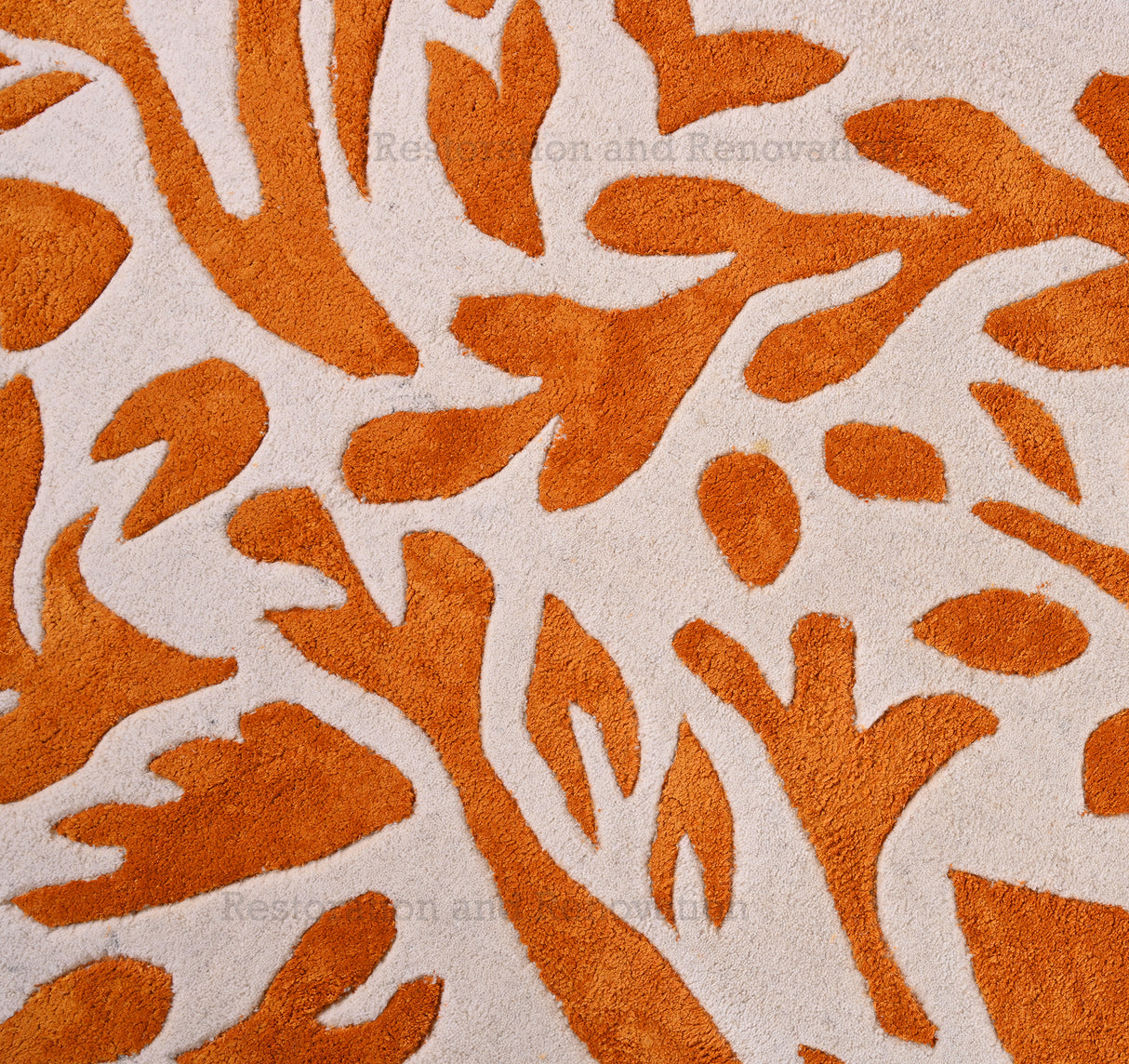 Hand-Tufted Wool Area Rug - Irregular Shape, Vibrant Orange and Cream Floral Design