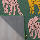 Hand-Tufted Catwalk-Inspired Jungle Safari Cat Wool Area Rug - Animal Print, Plush & Thick Green Carpet