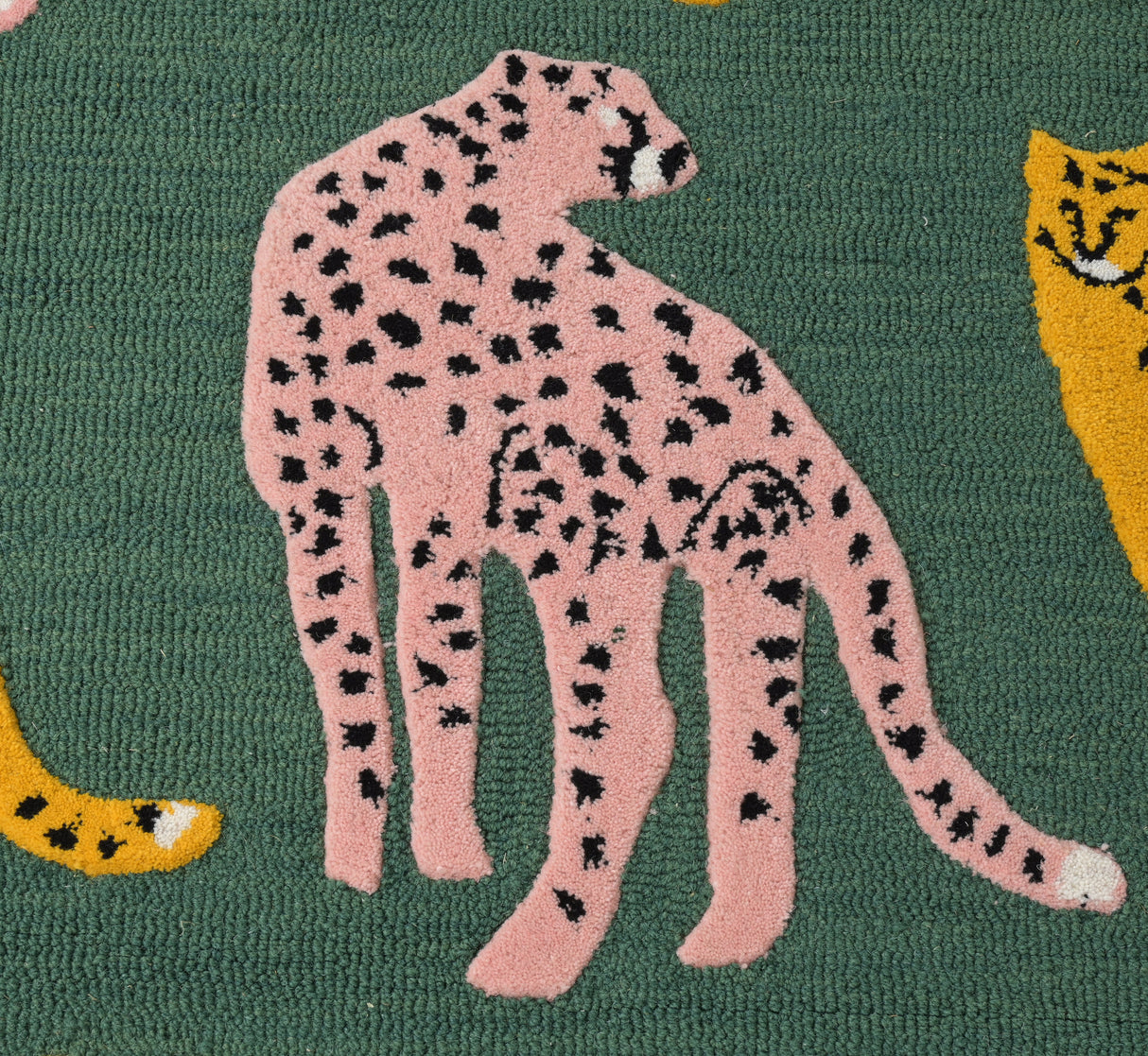 Hand-Tufted Catwalk-Inspired Jungle Safari Cat Wool Area Rug - Animal Print, Plush & Thick Green Carpet