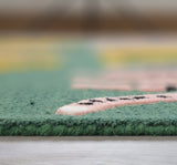 Hand-Tufted Catwalk-Inspired Jungle Safari Cat Wool Area Rug - Animal Print, Plush & Thick Green Carpet