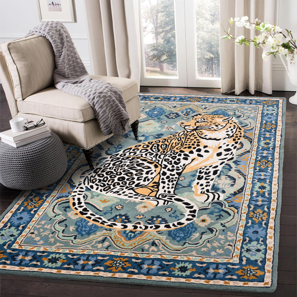 Handmade Cheetah Wool Area Rug