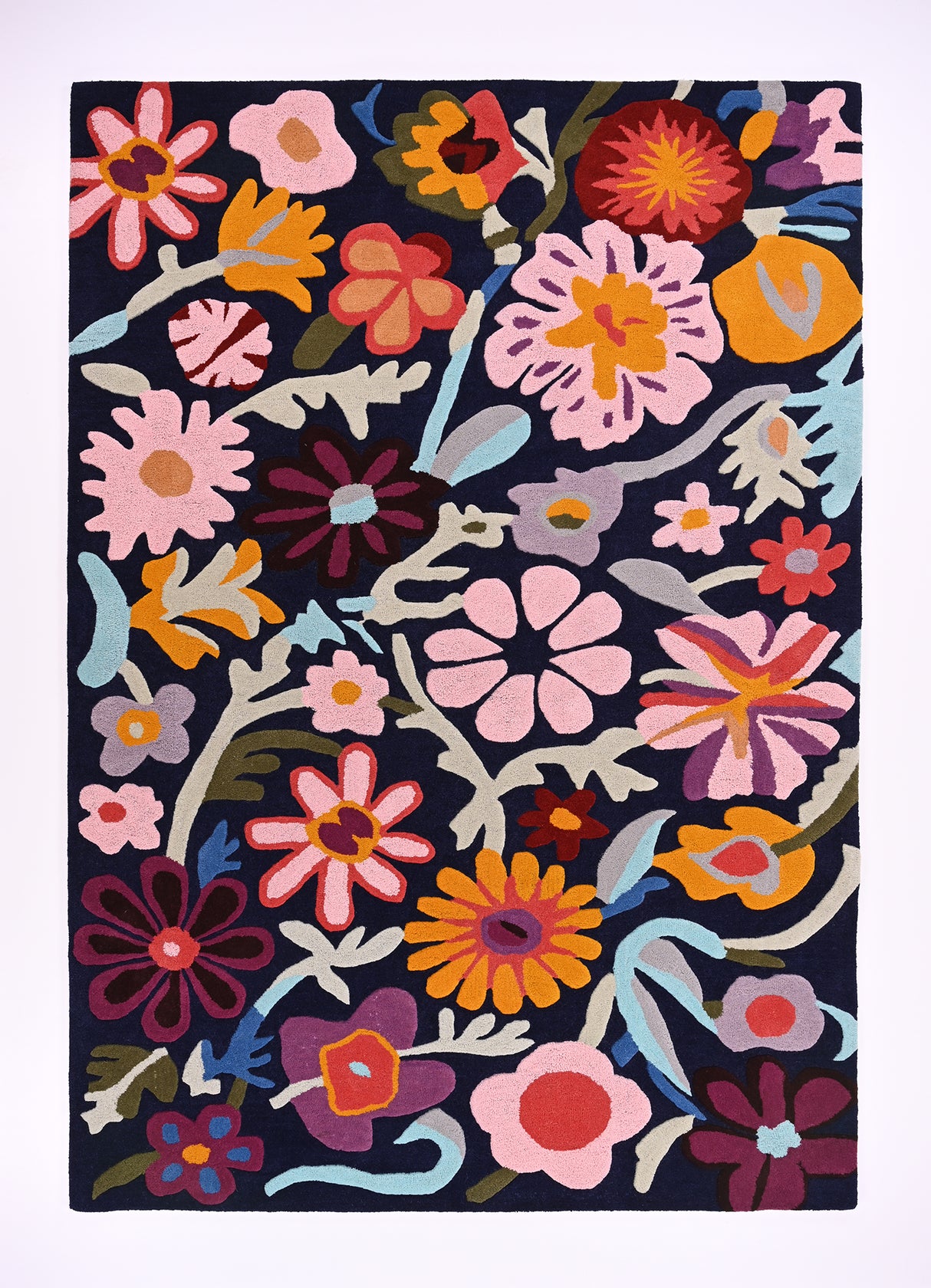 Hand tufted Navy Blue Floral Wool Area Rug