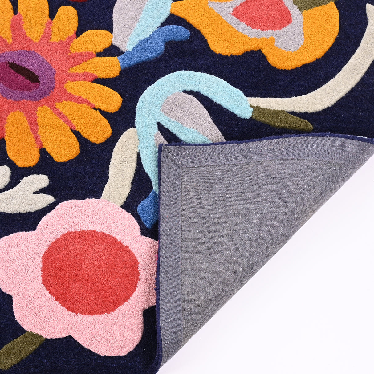 Hand tufted Navy Blue Floral Wool Area Rug