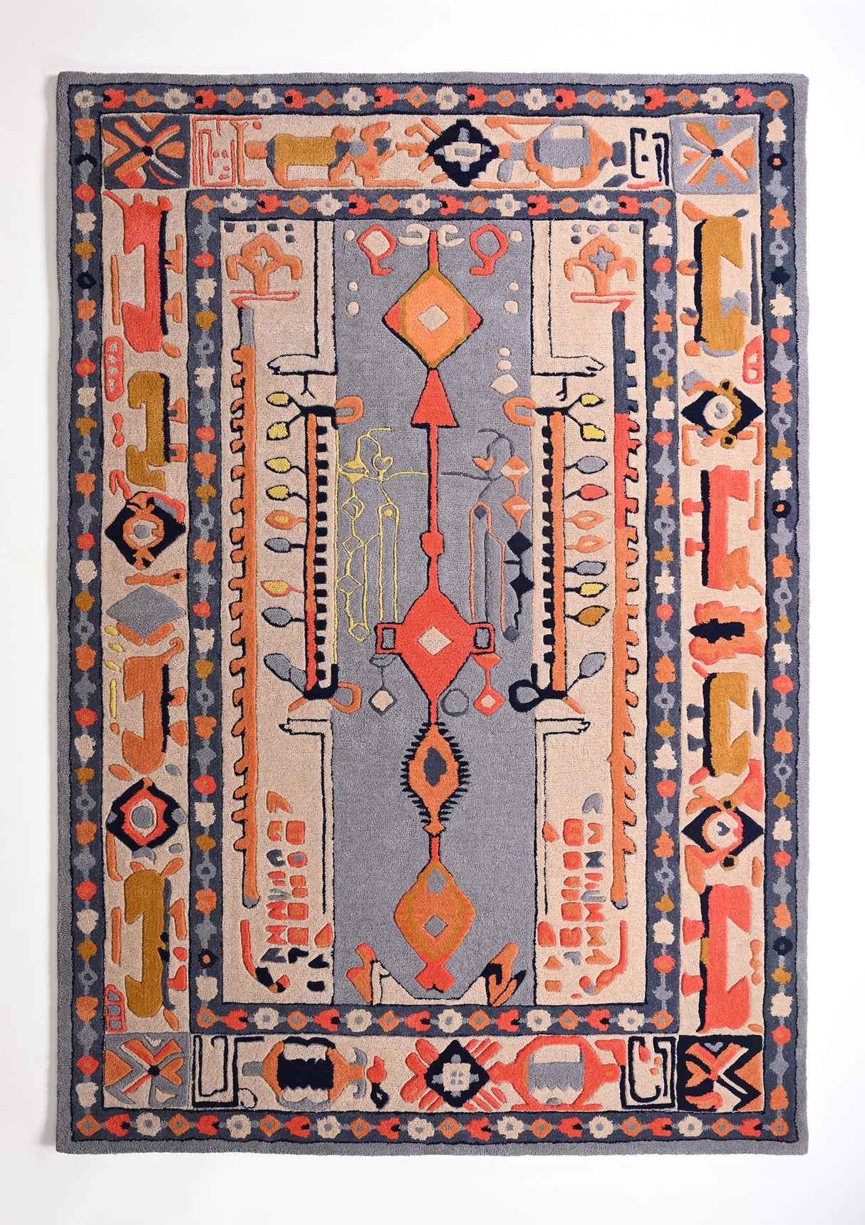 Traditional Oushak Wool Area Rug in Grey and Multicolor