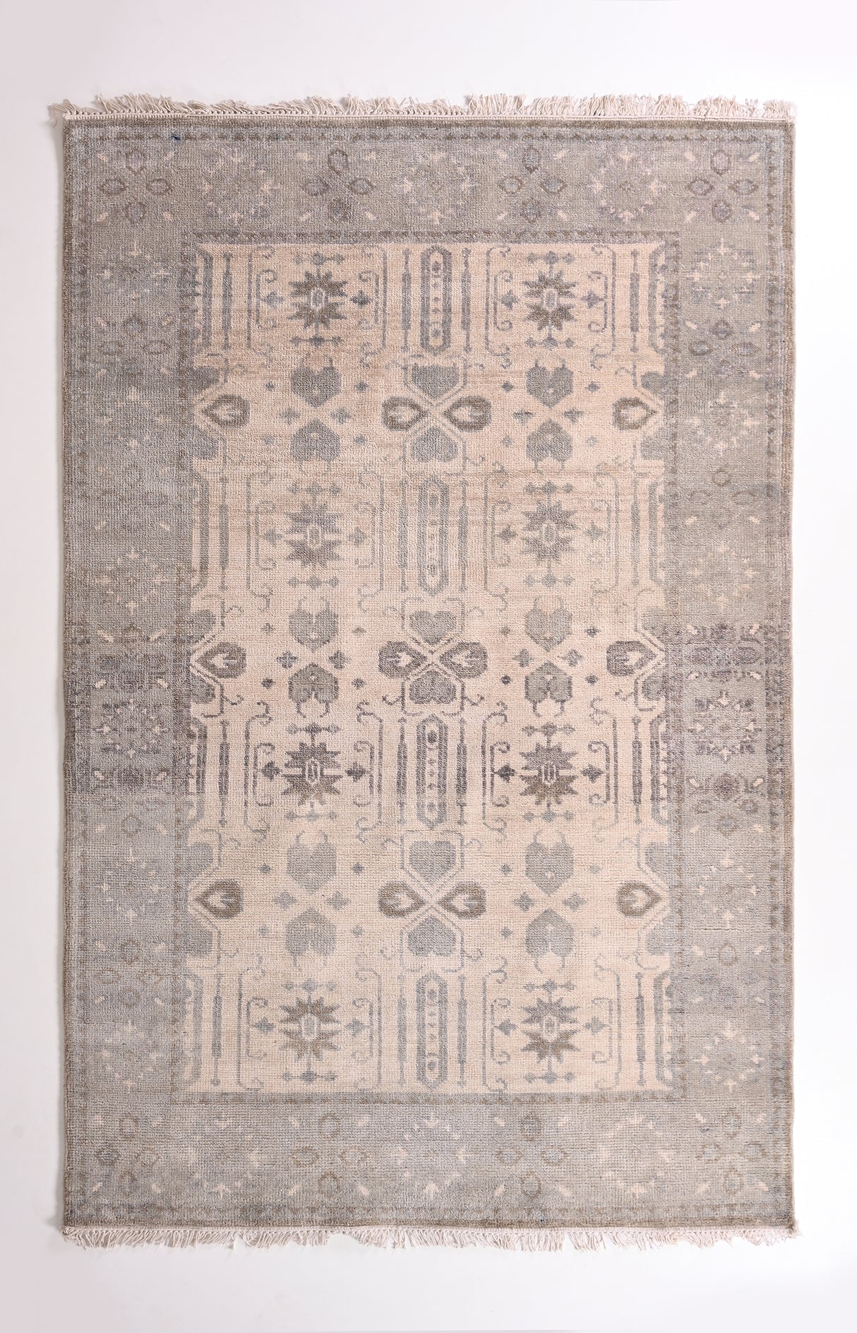 Hand-Knotted Geometric Oushak Wool Area Rug