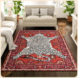 Handmade Leopard Wool Area Rug with Traditional Oushak Motif